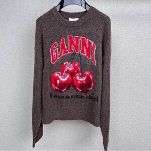 Ganni Brown Sweater with Cherry Motif